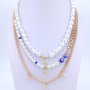 3pcs set Gold Necklace, gold necklace, necklace, pearl necklace,